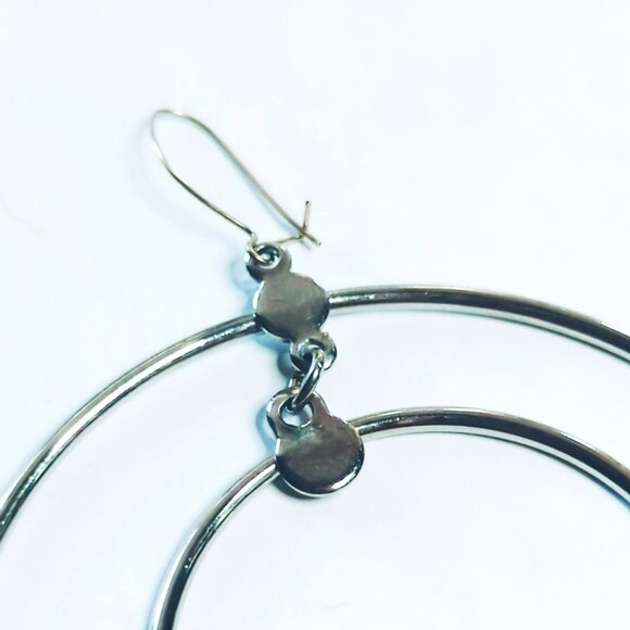 Vintage Silver-Tone Double Hoop Dangle Earrings - Picture 2 of 3